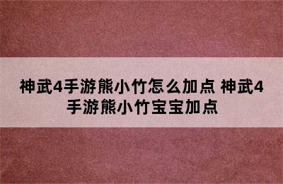 神武4手游熊小竹怎么加点 神武4手游熊小竹宝宝加点